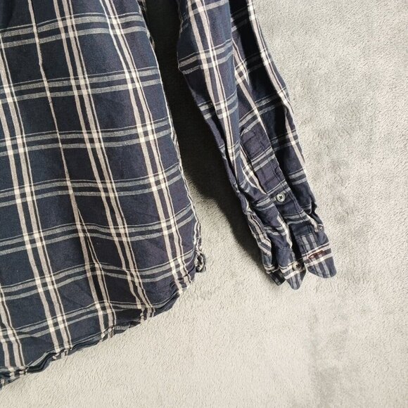 BASICS Men's Plaid Shirt (not flannel) Long Sleeve Navy Blue Size M Slim Fit - Picture 11 of 12